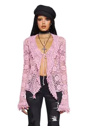 [Current Mood] Modern Enchantment Crochet Cardigan - Pink