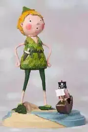 PETER PAN With Pirate Ship Figurine 7.5" Tall, Lori Mitchell, by ESC