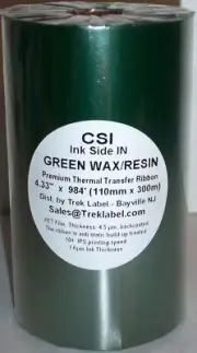 Green Color CSI Thermal Transfer Wax/Resin Ink roll 110m 4.33" Ribbon 4 Datamax