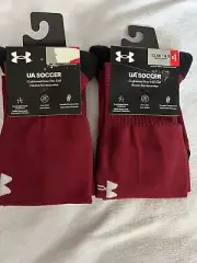 NEW Under Armour Over the Calf UA Soccer Socks 2 Pair Cardinal Youth 13.5-4.5