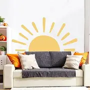 Wall Decor, Nursery Wall Stickers, Large Half Sun Room Wall Art, for Kids Children's Baby Boys Girls, Cute Sunburst Removable Wallpaper (Yellow)