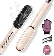 [TYMO] Ring Plus Hair Straightener Brush, Ionic Straightening Brush & Hair Iron 2-in-1 with Nano Titanium Coating for Even Heat, 9 Temperature Settings & LED Screen, Professional Hair Tools for Styling.