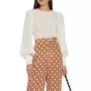 Zimmermann Silk Billow Sleeve Blouse Gold Button Detail in Pearl Size 4