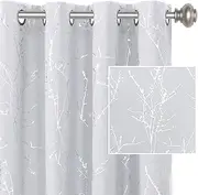 Smarcute Blackout Curtains Foil Print Twig Tree Branch Thermal Insulated Grommet Curtain Drapes Light Blocking Thick Soft Window Curtains for Living 2 Panels Set,Each W132cm x D213cm，Greyish White