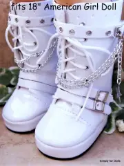 **SALE** WHITE Patent Knee-Hi ROCKER BOOTS fits 18" Girl DOLL SHOES