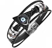 [ROJEMXVE] Retro Angel Evil Eye Leather Bracelets for Men Women Multi-Layer Cords Wrap Ethnic Tribal Bead Bracelet Zinc Alloy Punk Jewelry Gifts Rock Cuff Wristbands Black, One Size, Zinc, ethnic tribal
