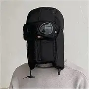 Winter Russian Hat with Ear Flap Warm Men Wind-Proof Glasses Trapper Cap Earflap Qingxiao (Color : Black, Size : One Size)