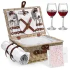 Picnic Basket for 2, Wicker Picnic Set Kit with Blanket Cooler for Beach,