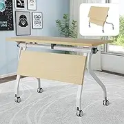 4 PCS Folding Conference Table Meeting Table Set, Foldable Rectangle Seminar Table Flip Top Mobile Training Table with Wheels(1pack)