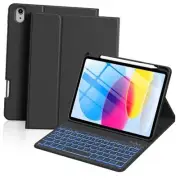 for iPad (A16) 10th Generation Case with Keyboard -7 Color Backlit Black