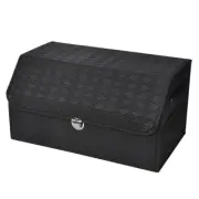 Foldable Car Tidy Storage Box Rear Trunk Organiser Black PU Leather Case w/ Lid