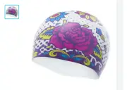 NEW TYR Swimming Silicone Swim Cap Flower Power White