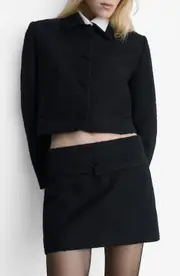 MANGO Tweed Crop Jacket in Black at Nordstrom, Size Medium