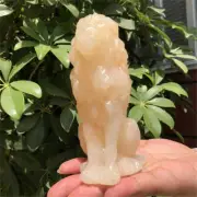 520g Natural Carved geodes stone lion Figurines Reiki Quartz Crystal Skull Decor