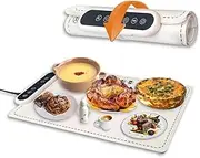 Food Warming Mat for Food, Electric Real-Time Temp Display Food Warmers for Parties, Buffets, Gatherings, 6Temp Levels, Timer, Auto Shut-Off Portable Food Warmer (White, 24'' x 14.8'' x 0.27'')