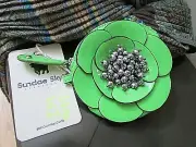 Sundae Sky Faux patent Leather green zip around floral beaded bling coin purse