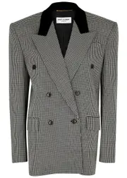 Saint Laurent Double-breasted Houndstooth Wool Blazer - Black - 40 (UK12 / M) 40 (UK12 / M)