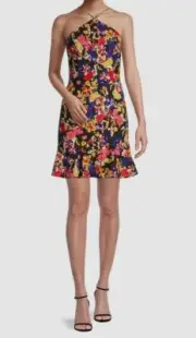 $175 Aidan by Aidan Mattox Women's Black Abstract-Print Halter Dress Size US4