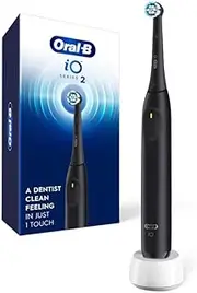 Oral-B iO Series 2 Rechargeable Electric Powered Toothbrush, Night Black with 1 Gentle Care Brush Head - Automatic Pressure Sensor to Protect Gums - 3 Modes - 2 Min Timer