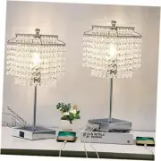 Crystal Table Lamp with Touch Control Set of 2, USB Bedside Silver, 2 Pack