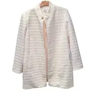 Chicos Cream Coat Sz XL 3 Ponte Knit Jacquard Topper Chic Quit Luxury Minimalist