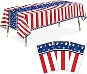 LANLISA Patriotic Tablecloth for 4th of July Decorations 3 Pack, Disposable Plastic Red White Blue Table Cloths for Fourth of July Memorial Patriotic Day Outdoor Party Decor