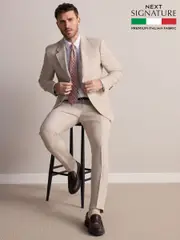 Stone Slim Fit Leomaster Italian 100% Linen Suit Jacket (E82669) | $271