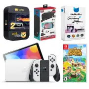 Nintendo Switch White OLED + Animal Crossing: New Horizons + Surge Starter Kit