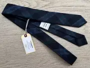 Thom Browne Slim Tartan Flannel Tie Navy Blue Green Wool Cashmere Logo Italy