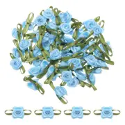 30Pcs Light Blue Ribbon Roses 5/8"x1-3/16" Mini Roses for Sewing Appliques