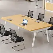 LYXWGRZD Conference Table for 4 People, Business Style Meeting Table, Training Table with Metal Frame, Seminar Table for Office Conference Room(Wood Color)