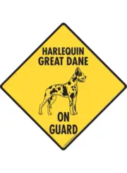 Warning! Harlequin Great Dane On Guard Aluminum Dog Sign or Vinyl Sticker