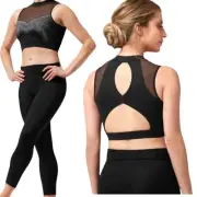 NEW BLOCH Dance Womens Lace Print Mock Neck Crop Top Size XS Black Exercise