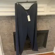 NWT Eileen Fisher DEEP ADRIATIC Tencel Crinkled Wide-Leg Side-Slit Pants XL $188
