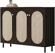 Freestanding Rattan Entryway Shoe Cabinet 120cm Entryway Shoe Cabinet 4 Tiers for 16 Pairs of Shoes, for Hallway, Closet, Black/White Shoe Cupboard
