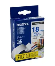 Brother TZe-243 / 18mm Blue Text On White Laminated Labelling Tape - 8 Metres