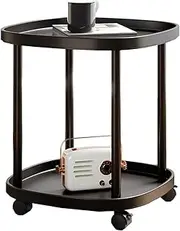 TOMVAES 2-Tier Small Square Side Table with 4 Wheels,Movable Round Coffee Table with Wheels Sofa End Table for Living Room Bedroom Balcony Patio Nightstand