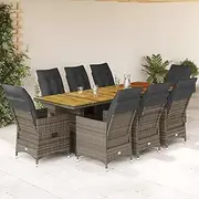 9 Piece Garden Bistro Set with Cushions Grey Poly Rattan, Furniture Sets, Patio Furniture
