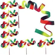 MOBUTOFU 10pcs Fitness Gymnastics Ribbons Gradient Color Dance Streamers Handles for Gymnastics Dance Exercises Team Training Circus Skills