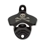 STARR X Wall Mount SKULL & CROSSBONES BLACK BOTTLE OPENER Bar Popper Beer Soda