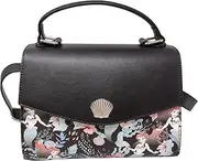 [Loungefly] Disney The Little Mermaid Ariel Allover Floral Print Crossbody Satchel Handbag Purse, Black, Medium