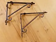 2 PCS CAST IRON SHELF BRACKETS CORNER BRACE CORBELS PLANT HOOKS LARGE RUSTIC
