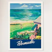 Galrie Bermuda Vintage Travel Poster Art Captivating Island Escape with Vibrant Colors, White Frame, 50 x 70cm (20 x 28inch)
