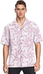 [GuoChe] Hawaiian Button Up Shirt Men Short Sleeve Valentine's Day Stylized Flowers Light Pink Party Camisas Manga Corta para