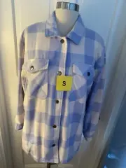 HFX COZY FIT SHIRT JACKET-BLUE & IVORY PLAID-SNAP FRONT-SIZES-NWT!