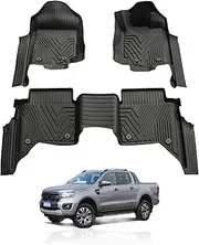 AUSGO Floor Mats Compatible with Ford Ranger PX PX2 PX3 Series Dual Cab 2011-2022, Custom-Fit Injection-Moulded TPE All-Weather Car Liners with Door Sill Coverage