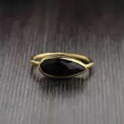 Black Onyx Ring, Wedding Ring Gift For Her, Pear Shape Ring, Valentine's Gift
