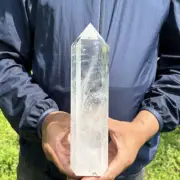 Top! 1.21kg Natural Clear quartz Obelisk Quartz Crystal Wand Point Reiki Tower