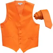 New Men's Solid Tuxedo Vest Waistcoat & 1.5" Skinny Neck tie Orange