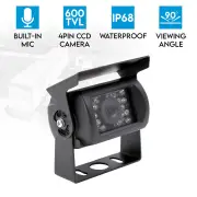 Elinz 4 PIN Reversing Camera CCD IR Night Vision with Mic 600TVL Car Truck Caravan